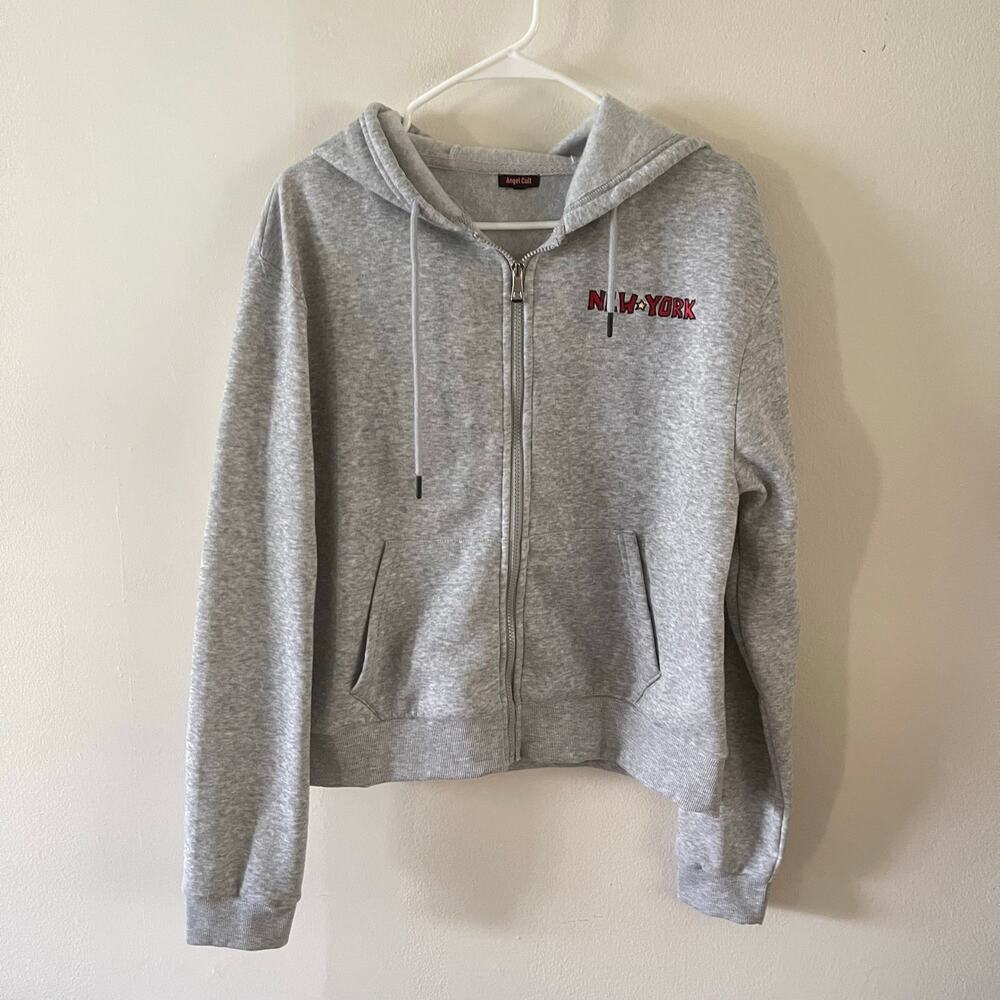 Angel Cult New York Heather Gray Zip Up Hoodie City Icons Graphic Sweatshirt L